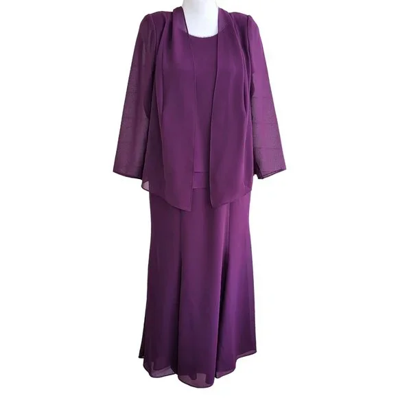 Vintage 90s Long Flowing Dark Purple Maxi Dress By Ursula of Switzerland - Picture 1 of 15
